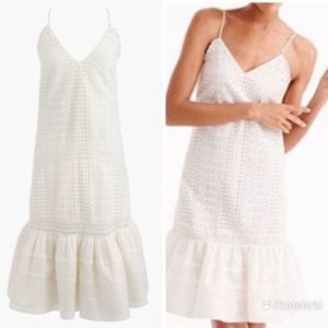 J.CREW White Eyelet Ruffled Hem Strap Dress size 0 party dress formal preppy